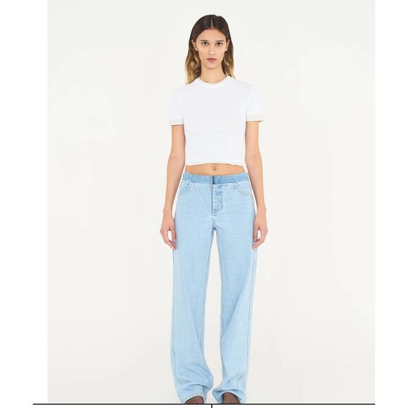 Christopher Esber Sheer Overlay Rib Tee Shirt in White & Grey AU 10 US 6 - Picture 4 of 5